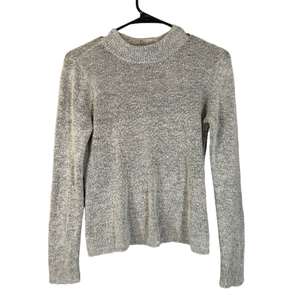 Olivaceous Gray Long Sleeve Mock Neck Key Hole Back Knit Blouse Women Sz S